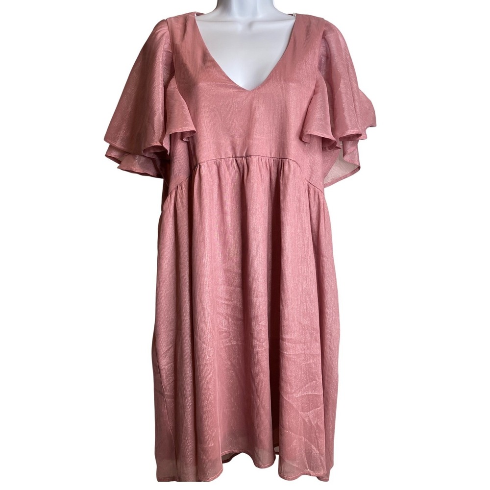 ARULA Pink Ruffle Sleeve Midi Dress Sz 16 Pink Fairy Coquette Girly Cottagecore